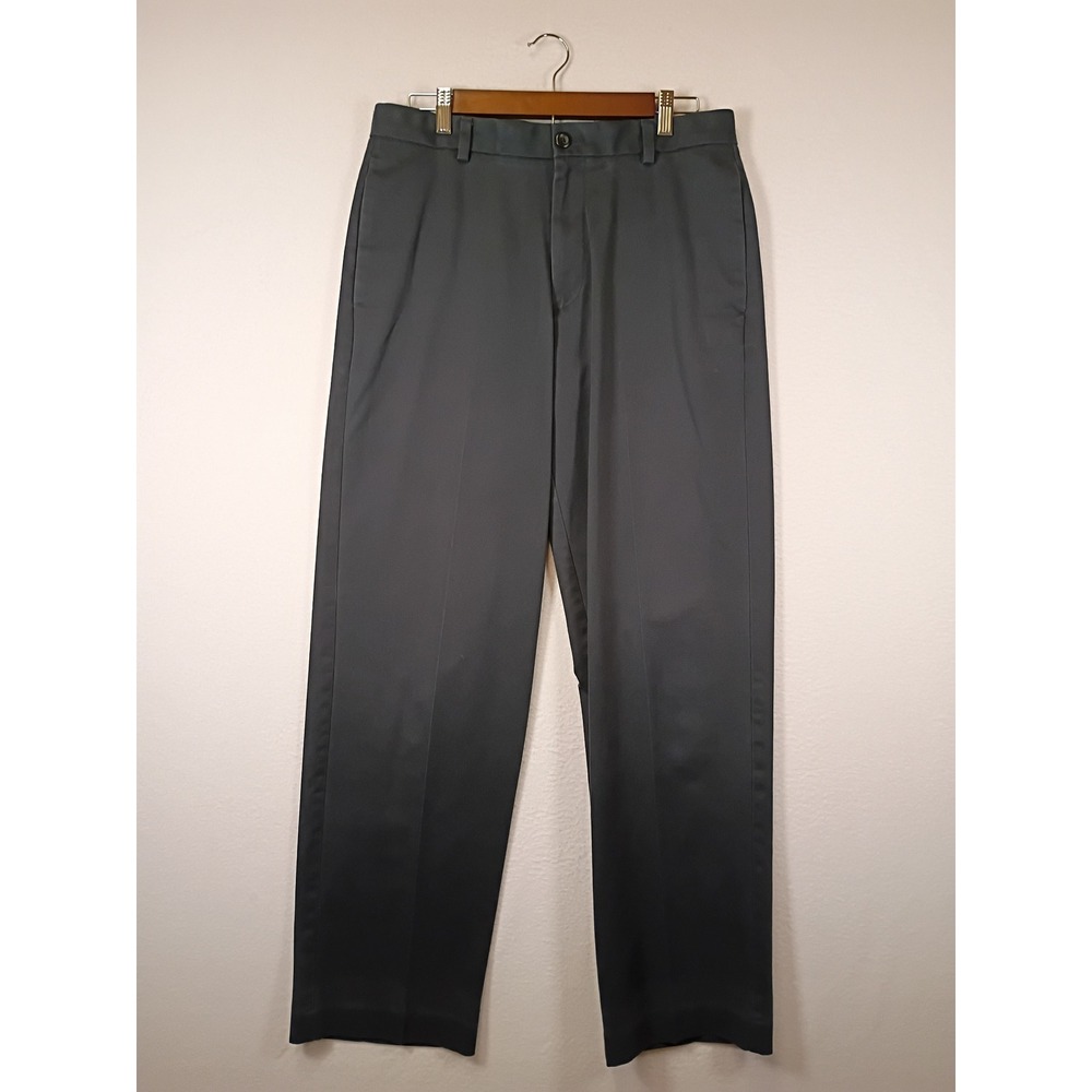 Classic Preppy IZOD Mens 32x32 Grey 100% Cotton Flat Front Chino Pants